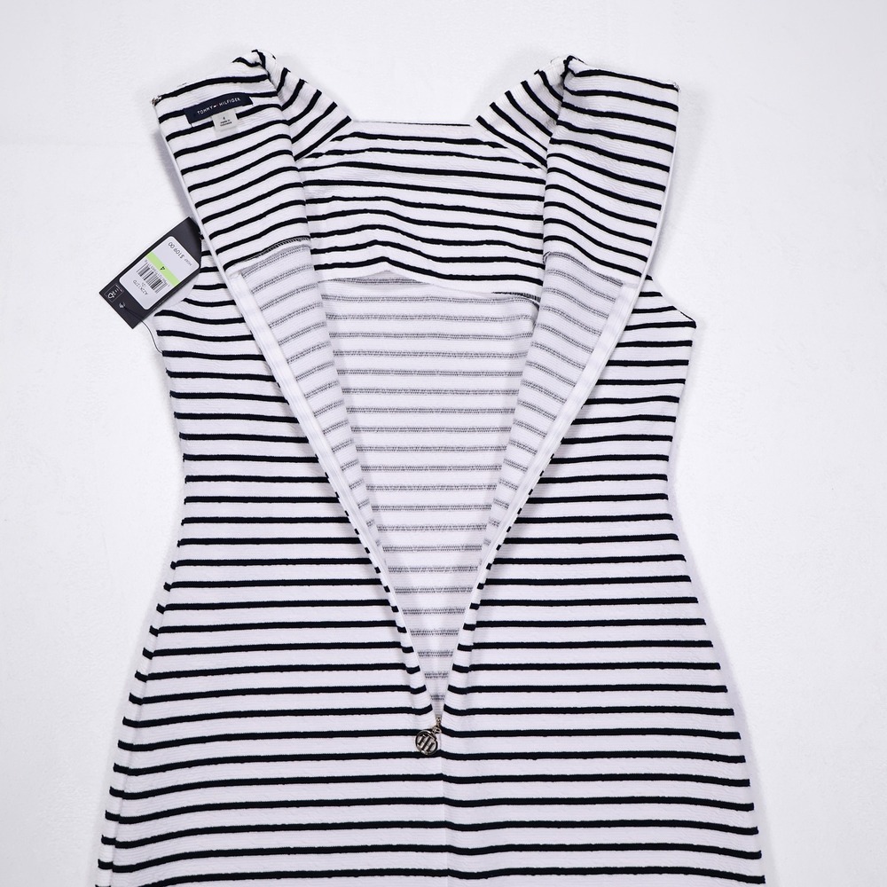 NWT TOMMY HILFIGER Women's 4 Black White‎ Striped Sleeveless Midi Sheath Dress - Picture 7 of 10